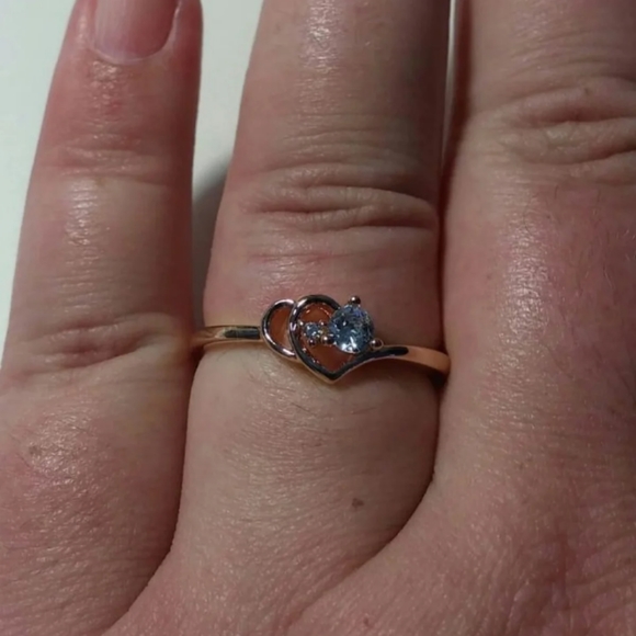 14k Rose Gold/Silver Heart Love Sapphire Ring sz10 - Picture 6 of 7